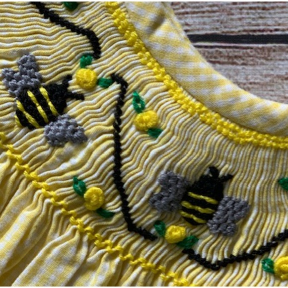 Yellow Gingham Smocked Bee Dress - Picture 3 of 3
